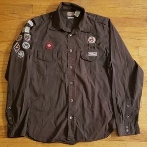 Sixty patchwork brown button up shirt